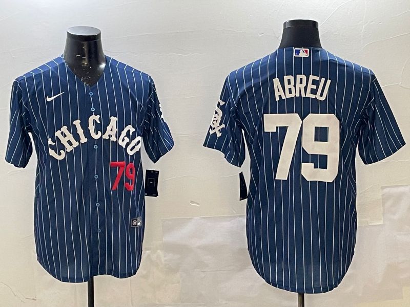 Men Chicago White Sox #79 Abreu Blue Stripe Game 2025 Nike MLB Jersey style 2